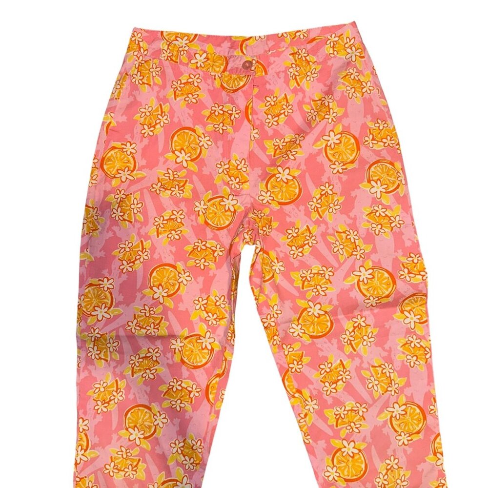 Lilly Pulitzer Straight Leg Capris Womens 2 Bright Pink Fruit Oranges Flowers - Picture 2 of 9